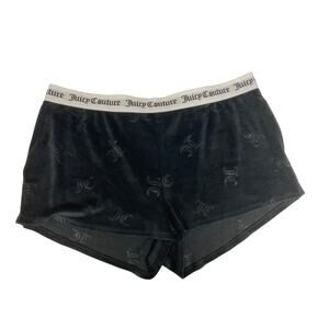 Juicy Couture Sleep Shorts Womens Black XL Velour Logo Jacquard Spellout Lounge